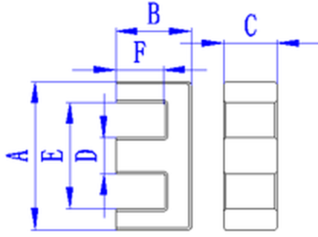 EE Cores Dimensional drawing